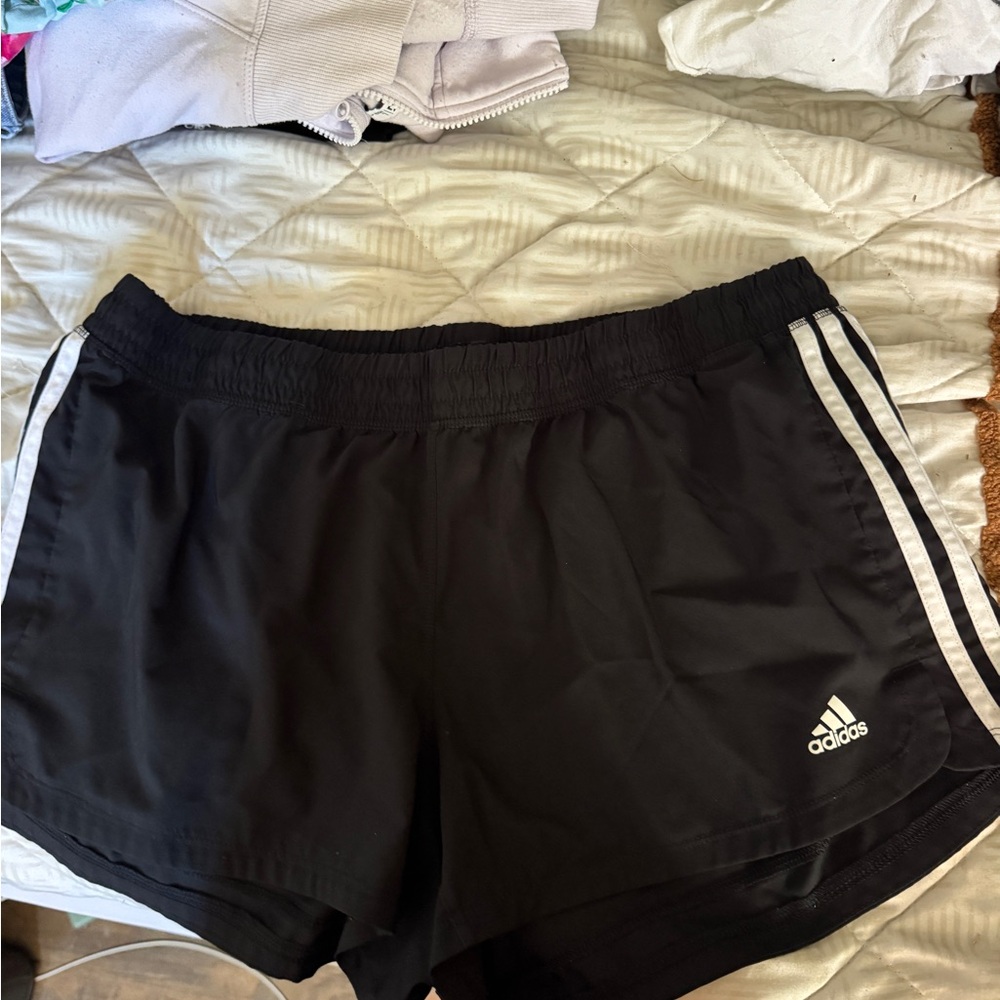 Adidas Women's Black Shorts with White Stripes